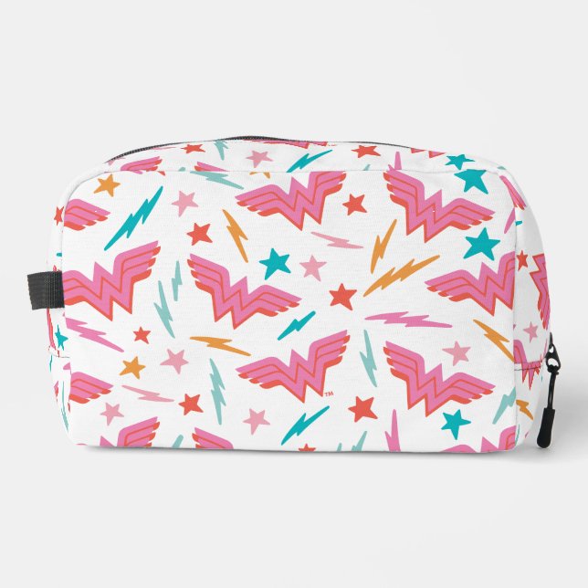 Wonder Woman Pink Logo and Lightning Pattern Dopp Kit (Front)
