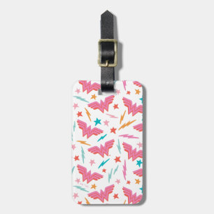 Wonder Woman Pink Logo and Lightning Pattern Luggage Tag