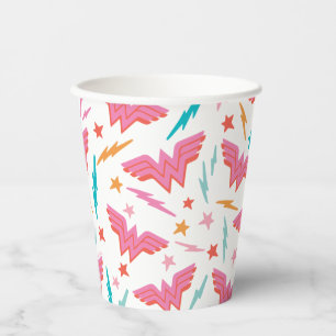 Wonder Woman Pink Logo and Lightning Pattern Paper Cups