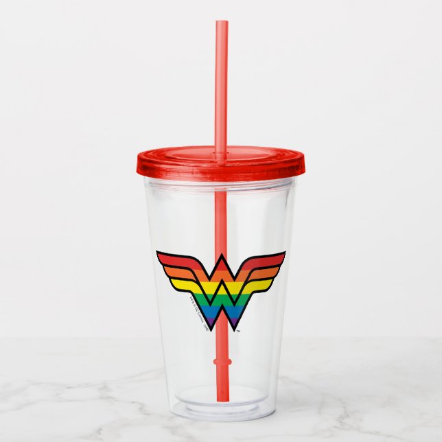 Wonder Woman Rainbow Logo Acrylic Tumbler (Front)