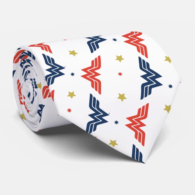 Wonder Woman Red & Blue Logo Pattern Tie (Rolled)