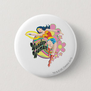 Wonder Woman Retro Flowers 6 Cm Round Badge