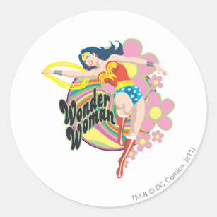 Wonder Woman Retro Flowers Classic Round Sticker