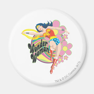 Wonder Woman Retro Flowers Magnet
