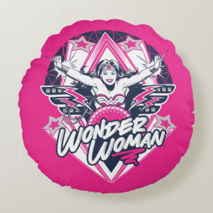 Wonder Woman Retro Glam Rock Graphic Round Cushion