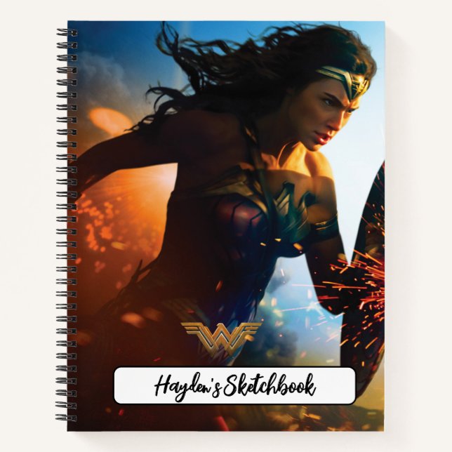 Wonder Woman Running on Battlefield Drawing Notebook (Front)