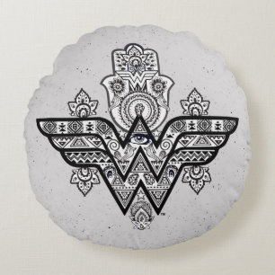 Wonder Woman Spiritual Paisley Hamsa Logo Round Cushion