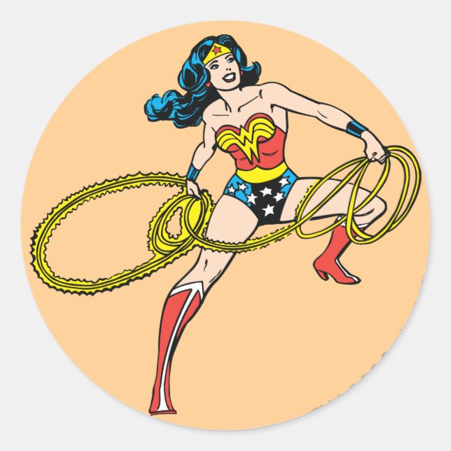 Wonder Woman Swinging Lasso Right Classic Round Sticker (Front)