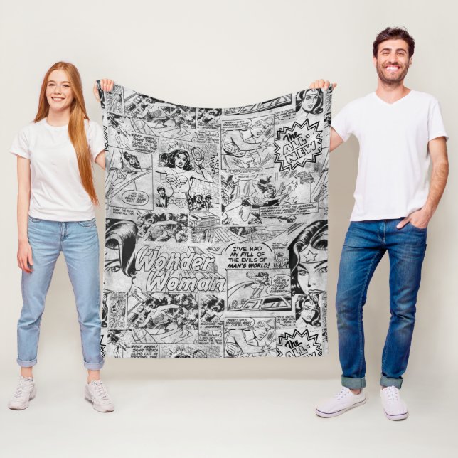 Wonder Woman Vintage Comic Pattern Fleece Blanket (In Situ)