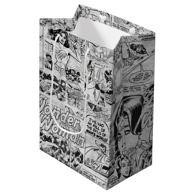 Wonder Woman Vintage Comic Pattern Medium Gift Bag (Front Angled)