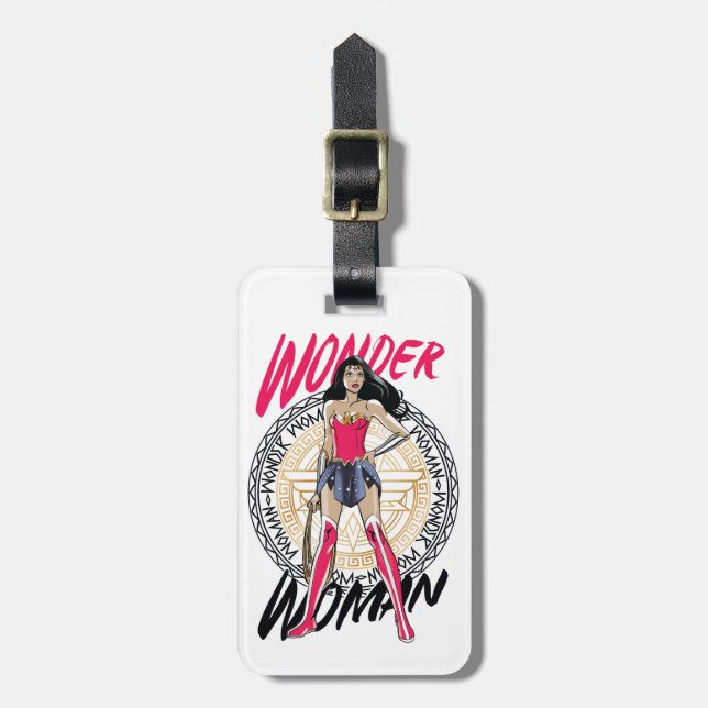 Wonder Woman With Greek Tribal Emblem Luggage Tag (Front Vertical)