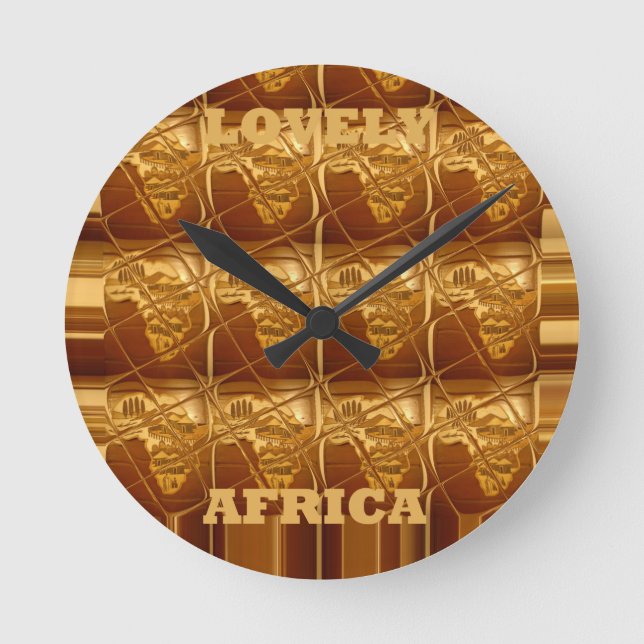 Wonderful African Map Print Golden Design Round Clock (Front)