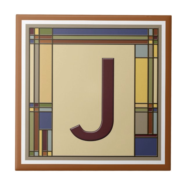 Wonderful Arts & Crafts Geometric Initial J Tile (Front)
