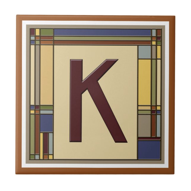 Wonderful Arts & Crafts Geometric Initial K Tile (Front)