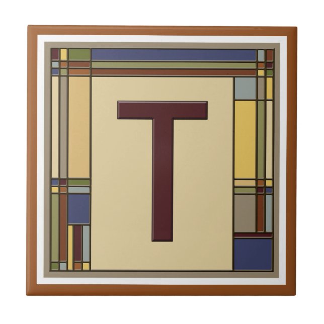 Wonderful Arts & Crafts Geometric Initial T Tile (Front)