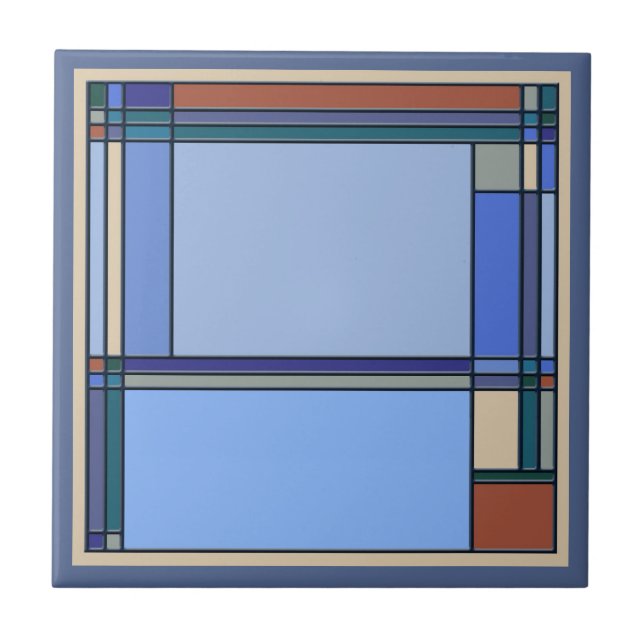 Wonderful Arts & Crafts Geometric Patterns in Blue Tile (Front)