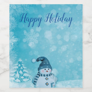 Wonderful, Awesome,Gorgeous Blue Snowman   Wine Label