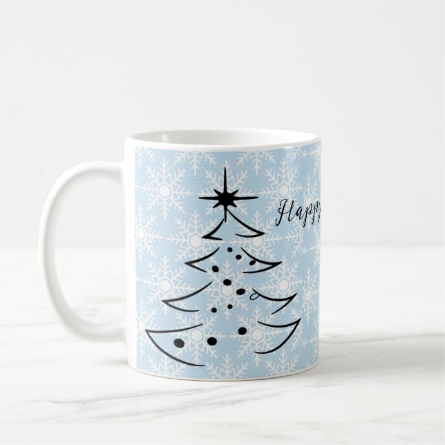 Wonderful, Blue Flakes, Christmas Tree Coffee Mug (Left)