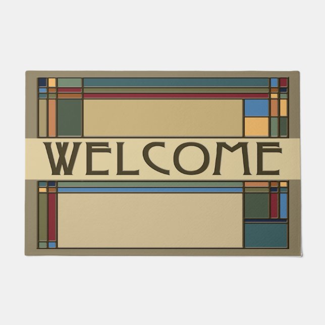 Wonderful Bold Fall Arts & Crafts Geometric Doormat (Front)