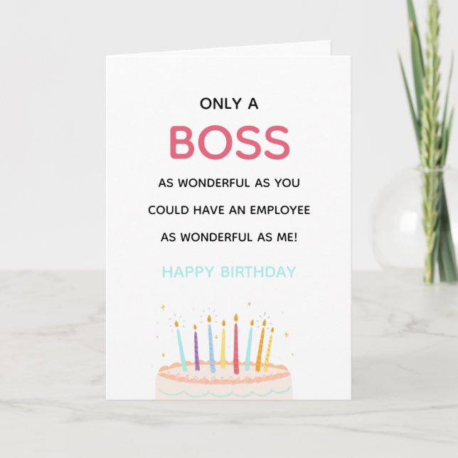 wonderful boss/manager funny birthday cake modern  card (Front)