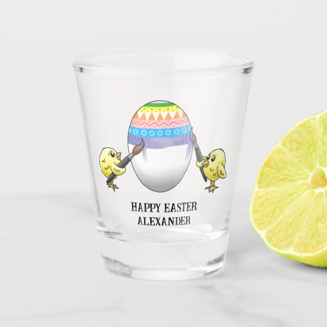 Wonderful chicks paint an Easter egg Shot Glass (Front)
