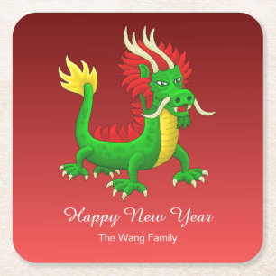 Wonderful Chinese Dragon Square Paper Coaster