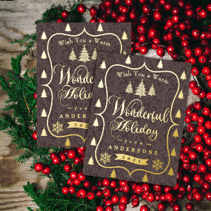Wonderful Christmas Brown Foil Holiday Postcard