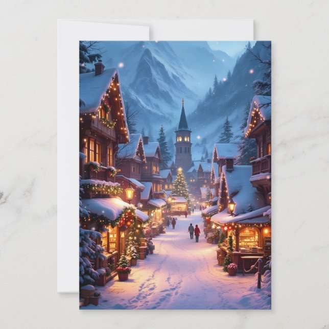 Wonderful Christmas market in a Mountain village Holiday Card (Front)