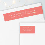 Wonderful Christmas | Modern Stylish Orange Red Wrap Around Label<br><div class="desc">Stylish modern holiday return address label with a classic typography quote "simply having a wonderful christmas time" with a dividing line and family name in white. The design features a striking coral orange hot red feature color! The address, greeting and name can be easily customized for a design as unique...</div>
