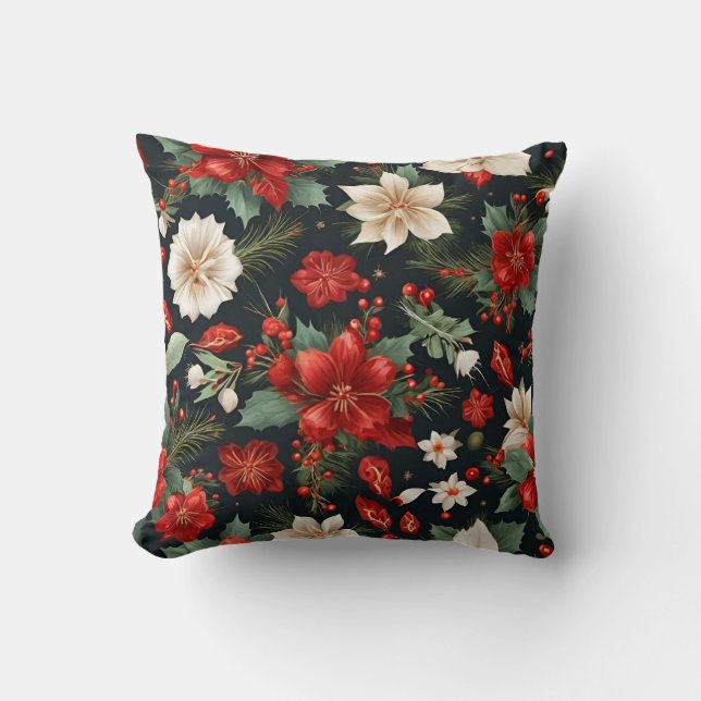 Wonderful Christmas Pattern with Red Amaryllis, Wh Cushion (Front)