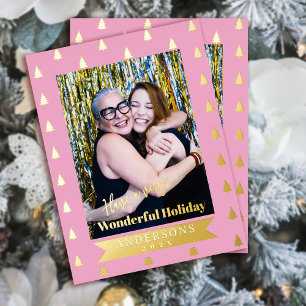Wonderful Christmas Photo Pink Foil Holiday Postcard