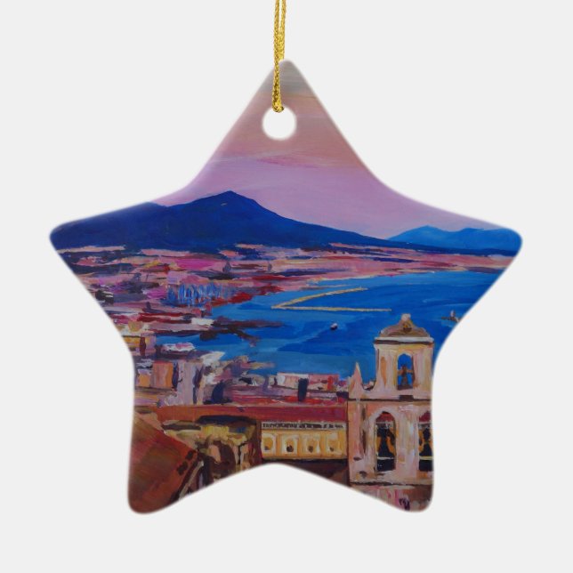Wonderful City View of Naples with Mount Vesuv Ceramic Tree Decoration (Front)