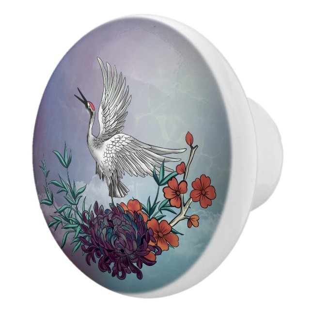 Wonderful crane with flowers ceramic knob (Right)