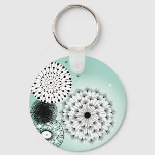 Wonderful Dandelions Blue Button Keychain