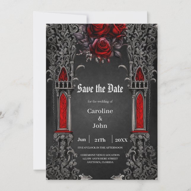 Wonderful dark gothic wedding design save the date (Front)