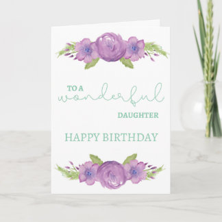 Wonderful Daughter Birthday Card - Purple Flowers
