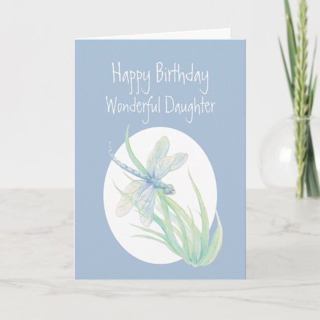 Wonderful Daughter Birthday Watercolor Dragonfly Card (Front)