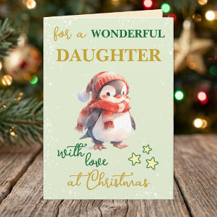 Wonderful daughter penguin green christmas holiday card