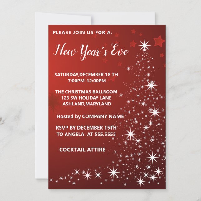 Wonderful, Elegant, Red Sparkly New Year  Invitation (Front)