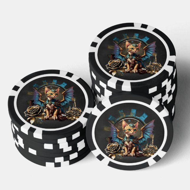 Wonderful fantasy steampunk cat.  poker chips (Stack)