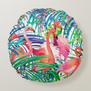 Wonderful flamingo watercolor illustration. Africa Round Cushion