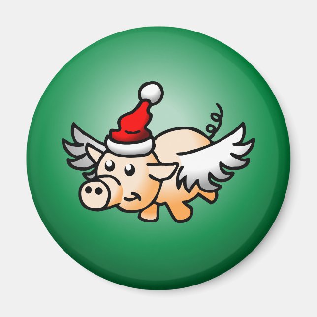 Wonderful Flying Christmas Pig Magnet (Front)