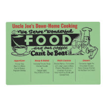 Wonderful Food Kitchen Menu Paper Placemat