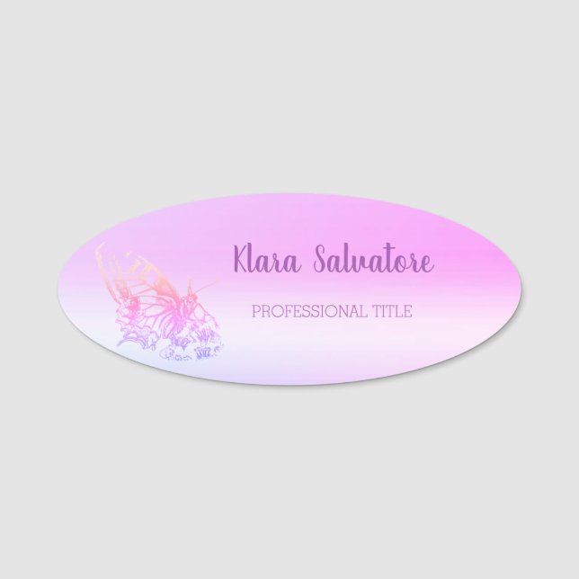Wonderful  Great Amazing Purple Butterfly Name Tag (Front)