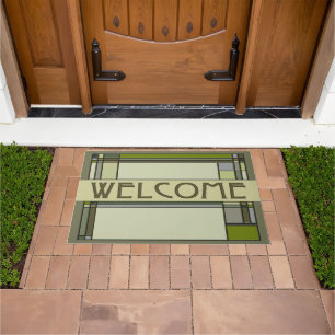 Wonderful Green Arts & Crafts Geometric Patterns Doormat