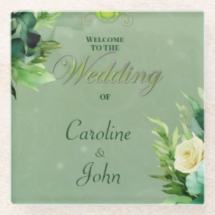 Wonderful green floral design. glass coaster