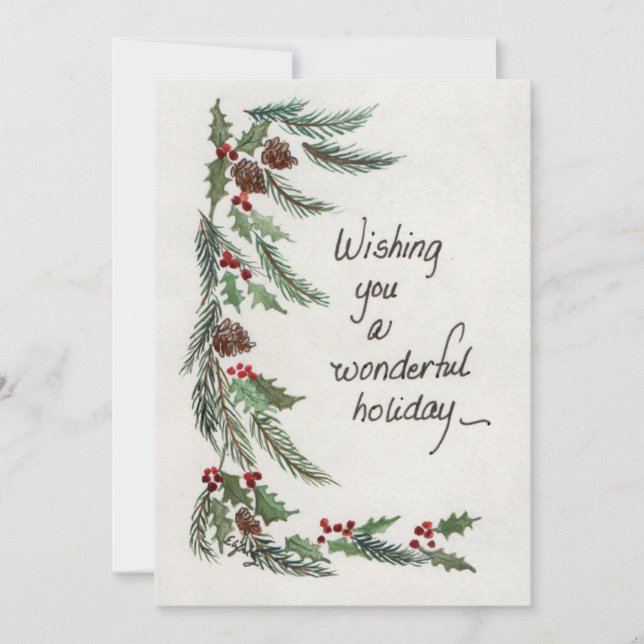 Wonderful Holiday Greeting Greenery Border Card (Front)