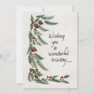 Wonderful Holiday Greeting Greenery Border Card