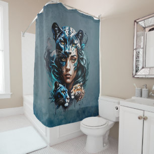 Wonderful hybrid of a woman and a panther shower curtain