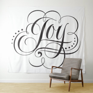 Wonderful JOY Calligraphy Lettering Elegant Black Tapestry